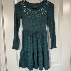 SO Girls Green Shimmer Long Sleeve Dress Size 8 Casual Sparkle Knit